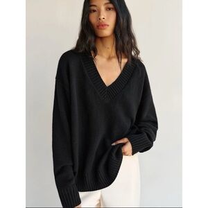 Reformation Jadey Cashmere Oversized V Neck Sweater Black XS
